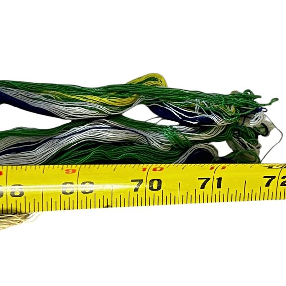 Vintage Guatemalan Handwoven Sash Belt 72" x 3" Green Yellow White Blue  Cotton - Picture 5 of 8